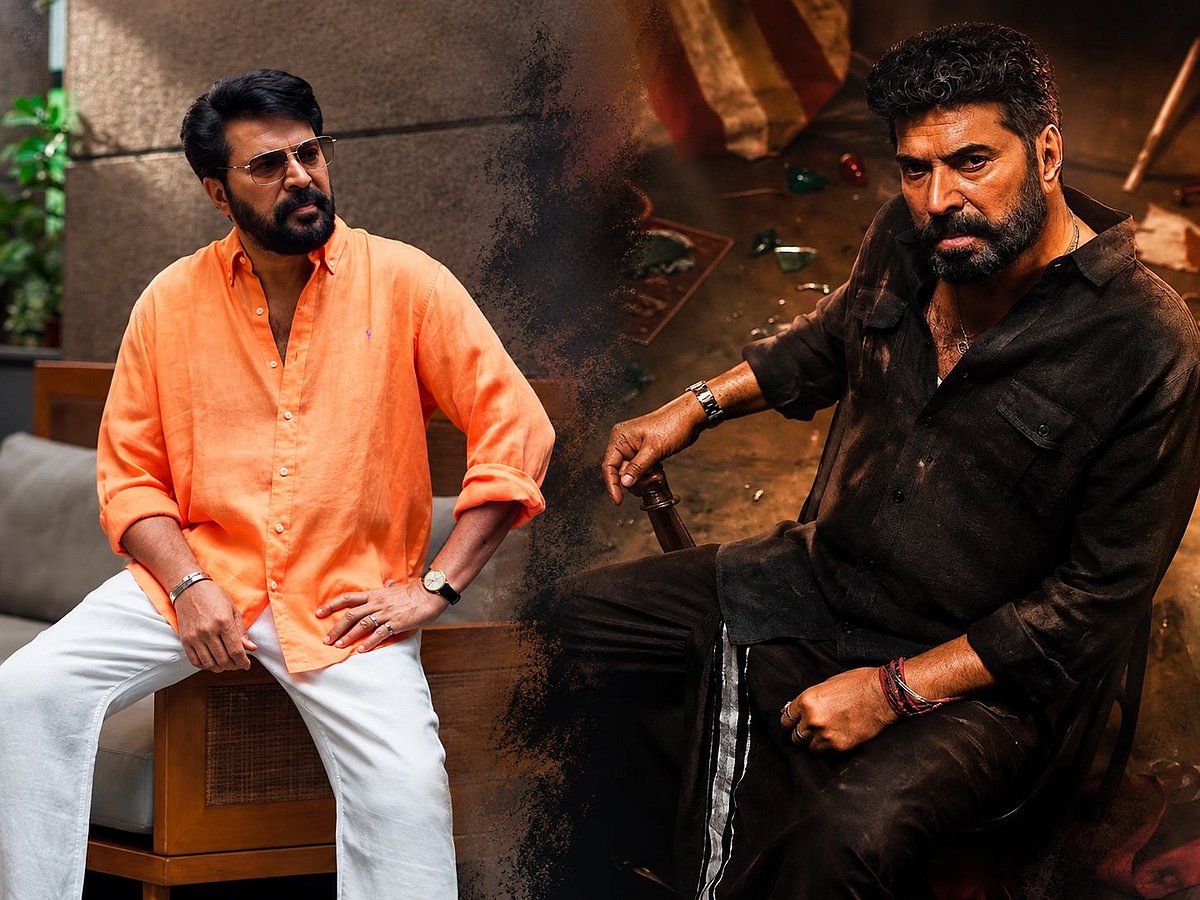 Mammootty in two striking looks — the superstar’s stylish new avatar on the left and his intense, rugged look from his latest film Mela on the right.