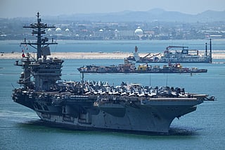 US nuclear-powered aircraft carrier USS Abraham Lincoln (CVN-72) departs Laem Chabang Port, near the city of Pattaya on September 6, 2026.
