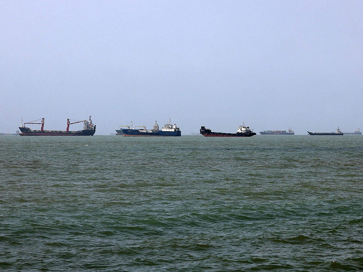 Vessels transit the Strait of Hormuz off Bandar Abbas in southern Iran.