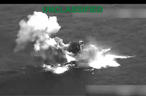The moment US SouthCom forces blew away a vessel suspected as a floating fuel station for drug boats
supporting illicit at-sea drug trafficking operations and was connected to Los Choneros drug-terror network in Latin America.