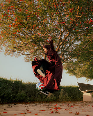 Dubai hijabi footballer's mid-air shot wins top prize