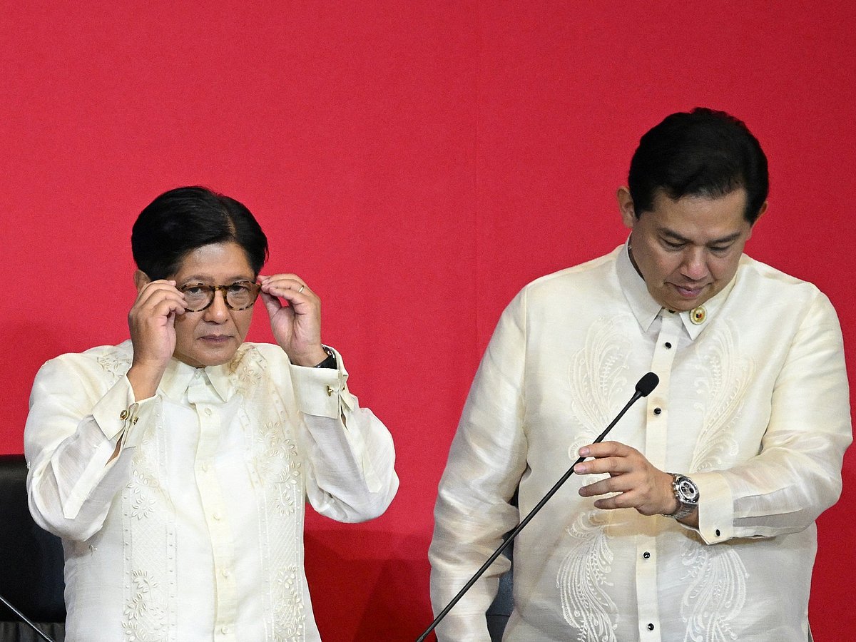 File photo: Philippine President Ferdinand Marcos (left) and former Speaker of the House Martin Romualdez, the president's cousin, in the upper rostrum after delivering his speech during the State of the Nation Address at the House of Representatives on July 28, 2025.