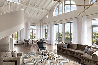 Computer-generated image illustrating the living area of the five-bedroom duplex penthouse at Palace Green in Kensington.