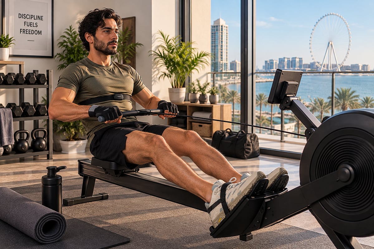 Rowing combines cardio and strength in one efficient movement, engaging major muscle groups from legs to upper body.