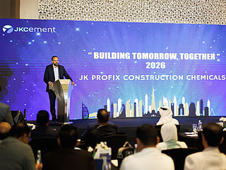 Amit Kothari, CEO of JK Cement UAE, addresses the gathering