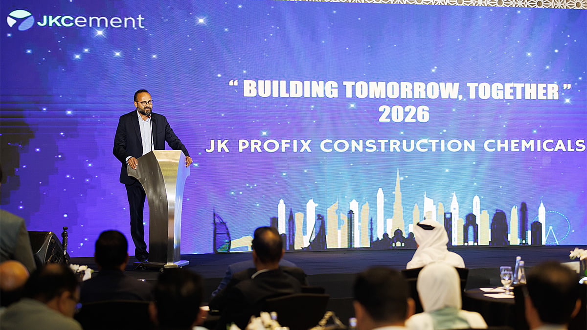 Amit Kothari, CEO of JK Cement UAE, addresses the gathering