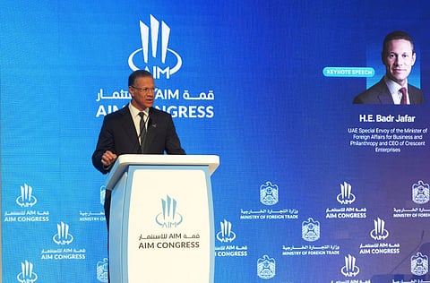 Badr Jafar speaking at the Global Markets Pillar of the 15th edition of AIM Congress at Dubai World Trade Centre