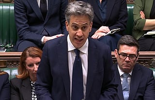 Britain's Foreign Secretary Ed Miliband delivers a speech on an import ban of goods from illegal settlements in occupied Palestinian territories.