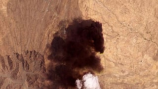 Satellite imagery shows smoke rising from a Saudi Aramco oil facility in Abqaiq, Saudi Arabia.  