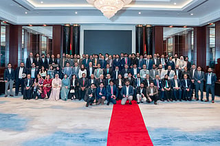 Pakistani Chartered account stand for the photograph after being awarded at the ICAP, UAE ceremony in Dubai. 