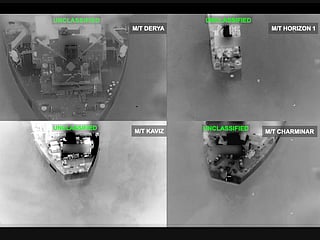 A combo of pictures taken by forward-looking infrared (FLIR) cameras showing Iranian-linked crude oil tankers destroyed by the US military early on Wednesday (September 9, 2026).