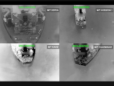 A combo of pictures taken by forward-looking infrared (FLIR) cameras showing Iranian-linked crude oil tankers destroyed by the US military early on Wednesday (September 9, 2026).