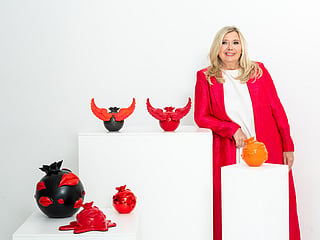 Petra Kaltenbach with some of her latest pomegranate-themed sculptures from the series Everybody's Darling. 