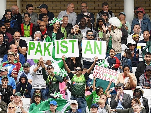 Pakistan fans are seen in the crowd during the 2019 Cricket World Cup group stage match between West Indies and Pakistan at Trent Bridge in Nottingham, central England, on May 31, 2019. 