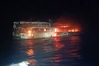 A ferry caught on fire near a tourist hotspot in Palawan, Philippines leaving at least five people dead and 87 missing. The Philippine Coast Guard and fisherfolk are seen assisting the survivors. These photos were taken by the PCG on September 9, 2026.
