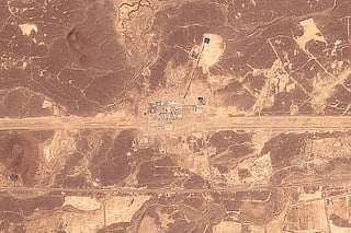 This handout satellite image taken by Planet Labs PBC on September 6, 2026 and made available on September 11, 2026 shows a general view of an infrastructure site southeast of Medina along the general route of Saudi Arabia's East-West pipeline (also known as "Petroline").