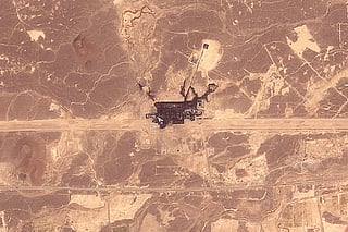 This handout satellite image taken by Planet Labs PBC on September 11, 2026 shows a general view of an infrastructure site after it was damaged by fire southeast of Medina along the general route of Saudi Arabia's East-West pipeline (Petroline).