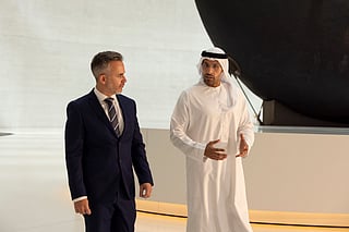 Mohamed Khalifa Al Mubarak, Chairman of the Department of Culture and Tourism Abu Dhabi (DCT Abu Dhabi) with Mark Thompson, Editor-in-Chief of Gulf News