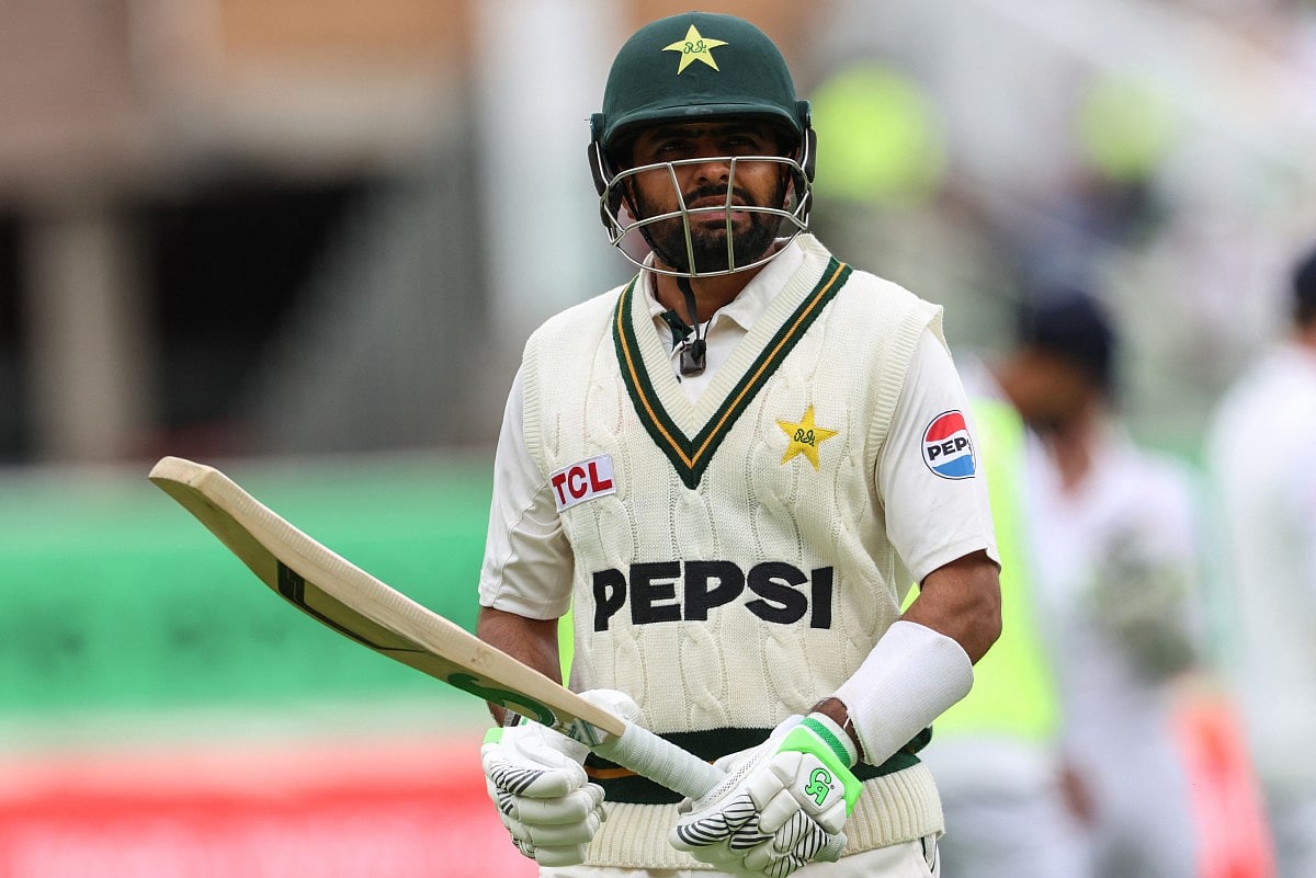 Pakistan's Babar Azam walks off after being dismissed on day three of the third test match between England and Pakistan at Edgbaston cricket ground in Birmingham, central England, on September 11, 2026.