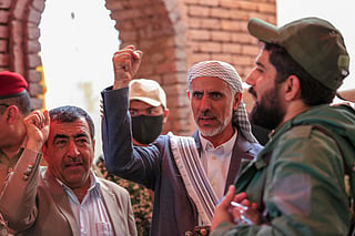 Houthi caretaker prime minister Mohammed Ahmed Miftah attends a press conference in Sanaa on September 12. The group has held previously undisclosed talks with US officials in Oman.
