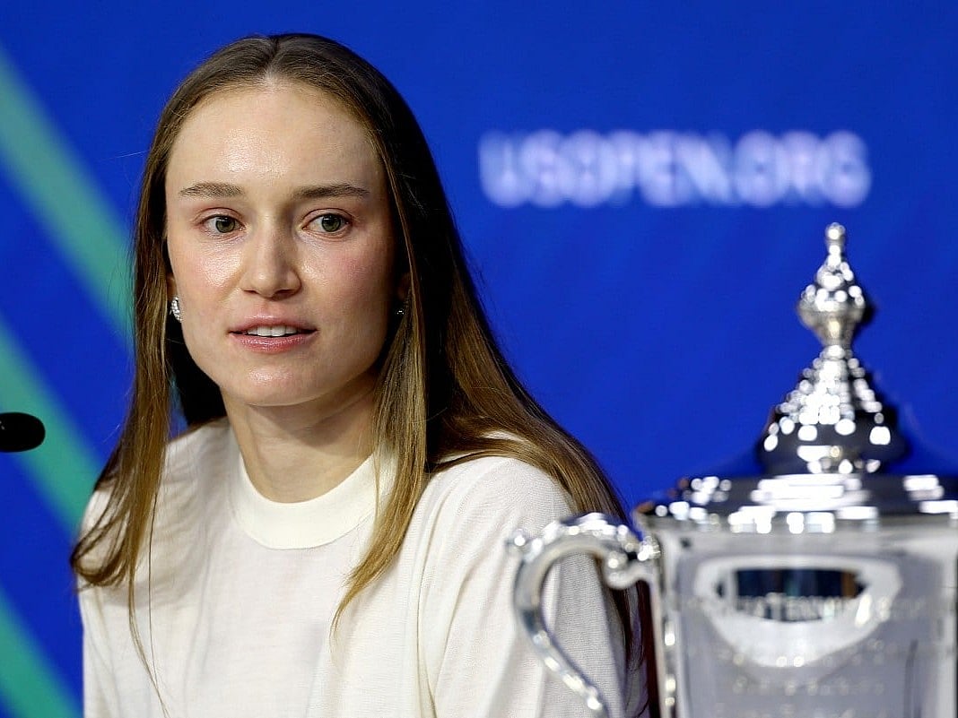 Elena Rybakina of Kazakhstan fields questions from the media after defeating Aryna Sabalenka in their US Open Women's Singles final at USTA Billie Jean King National Tennis Center on September 12, 2026 in the Flushing neighborhood of the Queens borough of New York City.