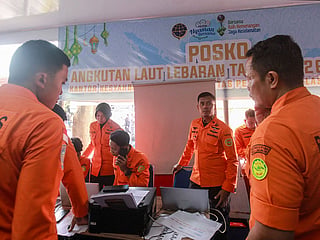 National Search and Rescue Agency (Basarnas) officers staff a rescue operations command post for the stricken Virgo Transport 8 ferry, at Trisakti Bandarmasih Port in Banjarmasin, South Kalimantan, on September 13, 2026. 