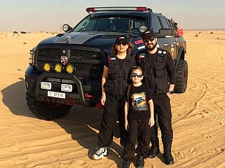 Ahmad Hiskol with his wife, Nora, and daughter, Eva. The couple founded BlueRex Offroad Rescue, a volunteer team that rescues stranded vehicles from deserts and other challenging terrain, while also sharing off-roading videos and tips with their more than 200,000 Instagram followers.