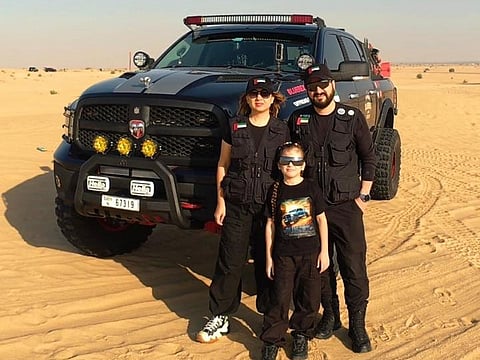 Ahmad Hiskol with his wife, Nora, and daughter, Eva. The couple founded BlueRex Offroad Rescue, a volunteer team that rescues stranded vehicles from deserts and other challenging terrain, while also sharing off-roading videos and tips with their more than 200,000 Instagram followers.