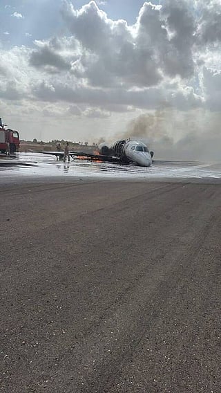 The aircraft veered off the runway while attempting to make an emergency landing following a technical fault in one of its engines.