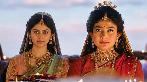 Riya Kapoor as Mandvi (left) and Sai Pallavi as Sita. 