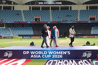 Mohsin Naqvi President of the Asian Cricket Council (ACC) and the Chairman of the Pakistan Cricket Board (PCB).with officials leaves the stage after Indian team refused to take Women's Asia Cup 2026 winner's tropy at Dubai International stadium on Sunday. 