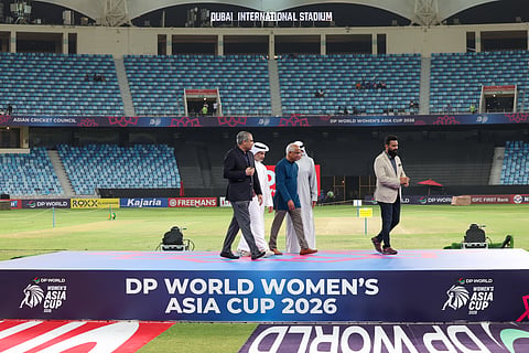 Mohsin Naqvi President of the Asian Cricket Council (ACC) and the Chairman of the Pakistan Cricket Board (PCB).with officials leaves the stage after Indian team refused to take Women's Asia Cup 2026 winner's tropy at Dubai International stadium on Sunday. 
