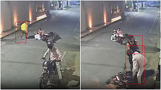 The suspects allegedly attempted to snatch a chain from the woman’s neck, causing both their motorcycle and the couple’s scooter to lose balance and fall.