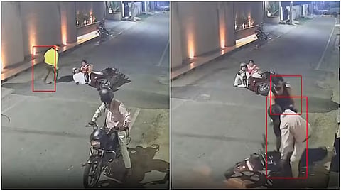 The suspects allegedly attempted to snatch a chain from the woman’s neck, causing both their motorcycle and the couple’s scooter to lose balance and fall.