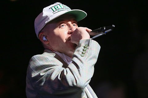 FILE - Macklemore performs at Austin City Limits Live at the Moody Theater during the South by Southwest Music Festival, March 17, 2023, in Austin, Texas. (Photo by Jack Plunkett/Invision/AP, File)