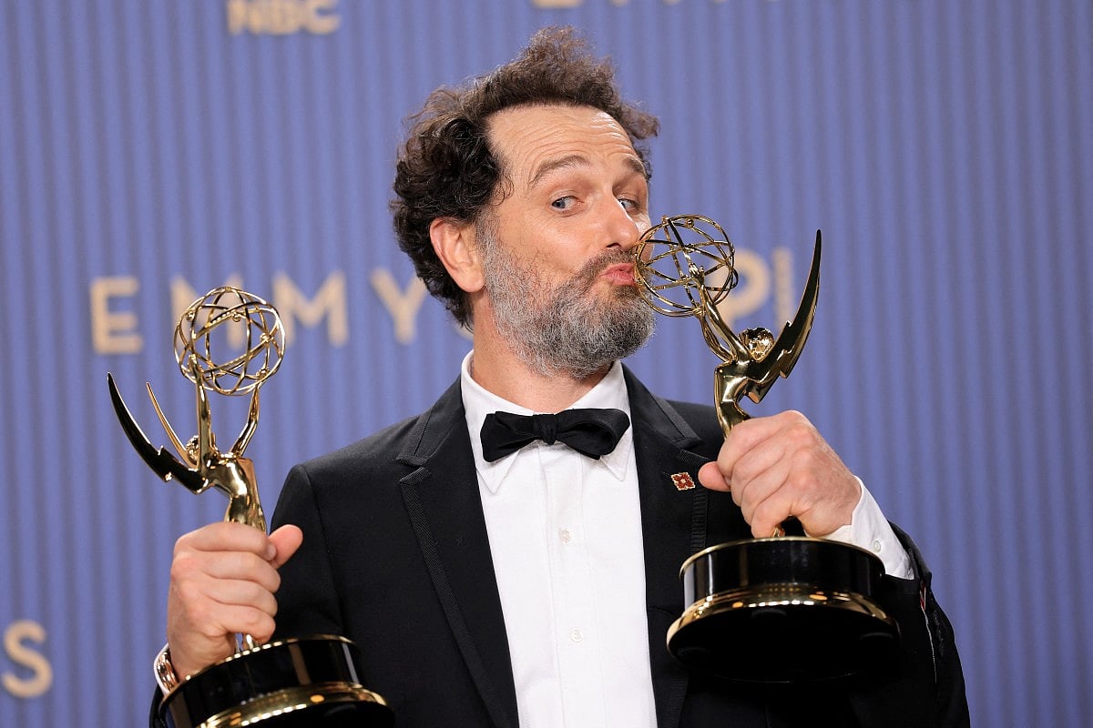 Matthew Rhys, winner of the Outstanding Lead Actor in a Comedy Series Award for "Widow's Bay" and the Outstanding Lead Actor in a Limited or Anthology Series or Movie Award for "The Beast in Me" poses in the press room during the 78th Primetime Emmy Awards at Peacock Theater on September 14, 2026 in Los Angeles, California.