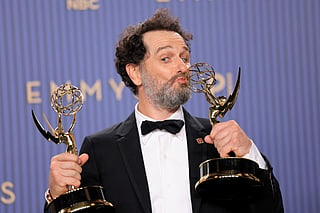 Matthew Rhys, winner of the Outstanding Lead Actor in a Comedy Series Award for "Widow's Bay" and the Outstanding Lead Actor in a Limited or Anthology Series or Movie Award for "The Beast in Me" poses in the press room during the 78th Primetime Emmy Awards at Peacock Theater on September 14, 2026 in Los Angeles, California.