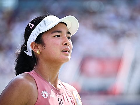 Alexandra Eala of the Philippines looks on against Marketa Vondrousova in the first round of the WTA 1000 National Bank Open in Montreal.