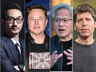 Pictured (from left): The chief executive of DeepSeek Liang Wenfeng, Elon Musk (Grok/xAI), Jensen Huang (Nvidia), and Sam Altman (OpenAI), four of the leading minds behind foundational silicon, massive compute infrastructure, and breakthrough consumer and reasoning models.