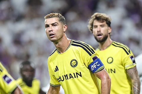 Nassr's Portuguese forward #07 Cristiano Ronaldo reacts during the AFC Champions League Elite (ACL) football match between Al-Ain and Al-Nassr at the Azza Bin Zayed stadium in Al-Ain on September 15, 2026.