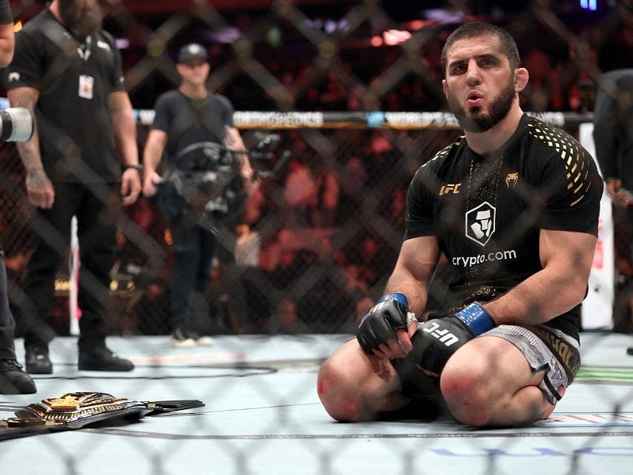 Islam Makhachev looks on after defeating Jack Della Maddalena of Australia to win the welterweight title during UFC 322 at Madison Square Garden on November 15, 2025 in New York City.