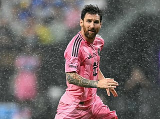 Inter Miami's Argentine forward #10 Lionel Messi runs under a light rain during the Campeones Cup final football match between Inter Miami CF and Mexico's Cruz Azul at Nu Stadium in Miami, Florida, on September 16, 2026.