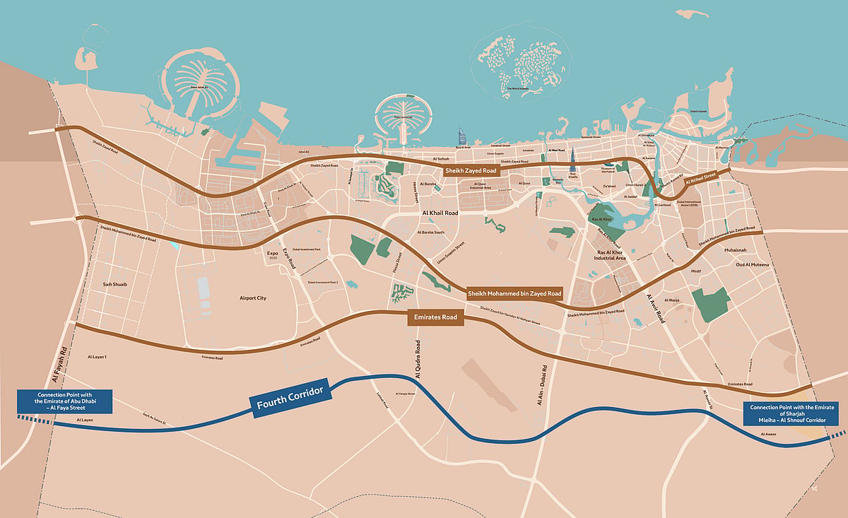 The 80km road will connect Al Shanouf Road in Sharjah to Al Faya Road in Abu Dhabi, passing through Dubai.