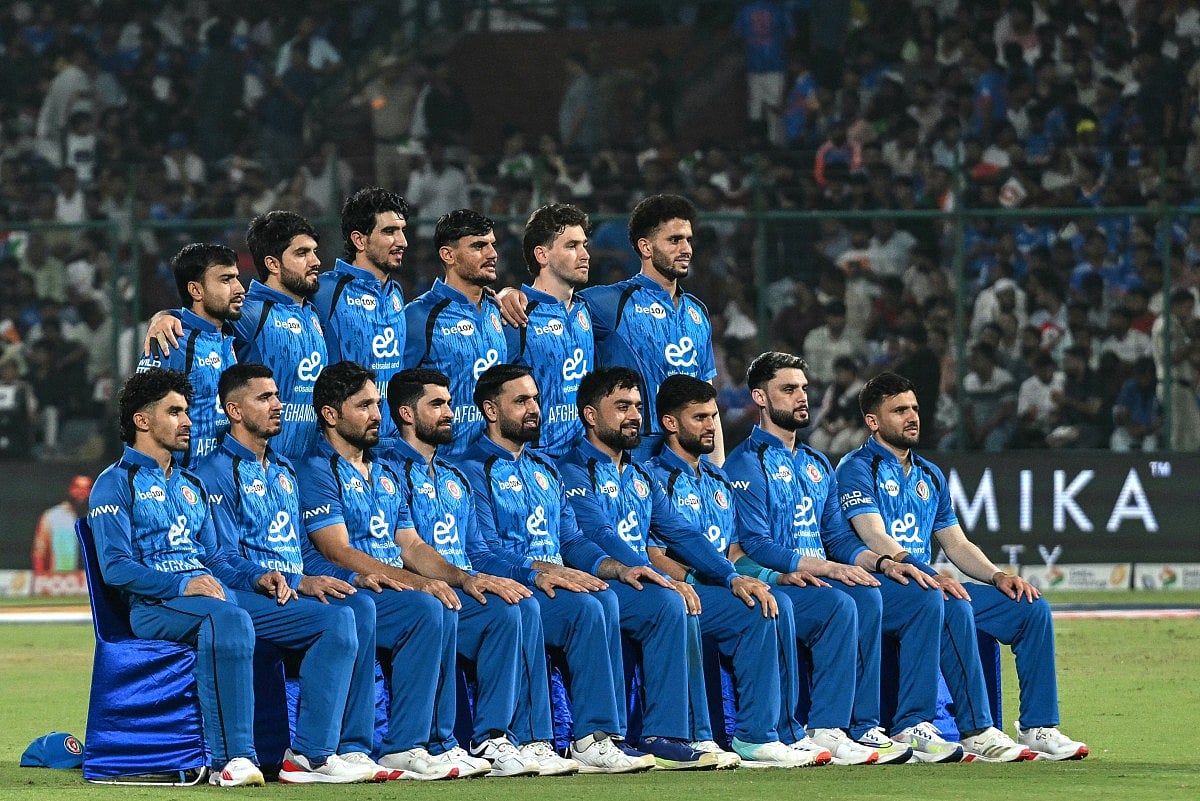 Afghanistan's players gather for a group photograph before the start of the third T20 international cricket match between India and Afghanistan at the Arun Jaitley Stadium in New Delhi on September 17, 2026.