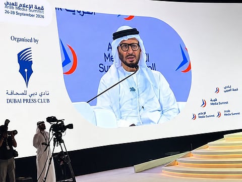 Dr Anwar Gargash, Diplomatic Adviser to the UAE President, speaking at a session titled “Media Reinvented: Navigating an Era of Transformation”, on the final day of the Arab Media Summit in Dubai.