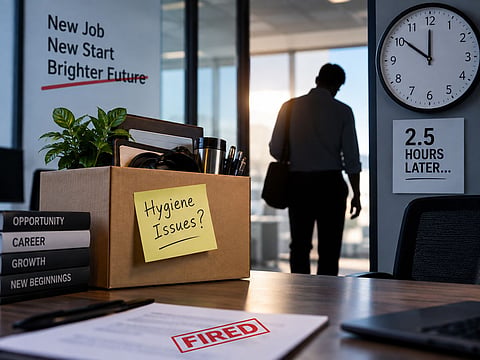Illustrative image of an employee leaving a workplace after being dismissed.