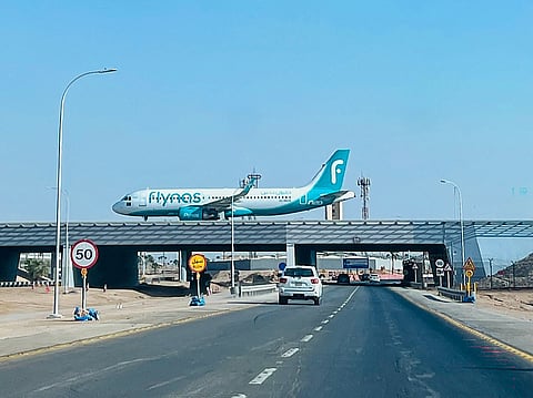 A Flynas plane lands at King Khalid International Airport in Riyadh. Flynas is operating scheduled flights on Dammam-Lucknow sector.