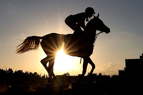 A Palestinian jockey rides during a local horse race in al-Majd, west of the Israeli-occupied West Bank city of Hebron.