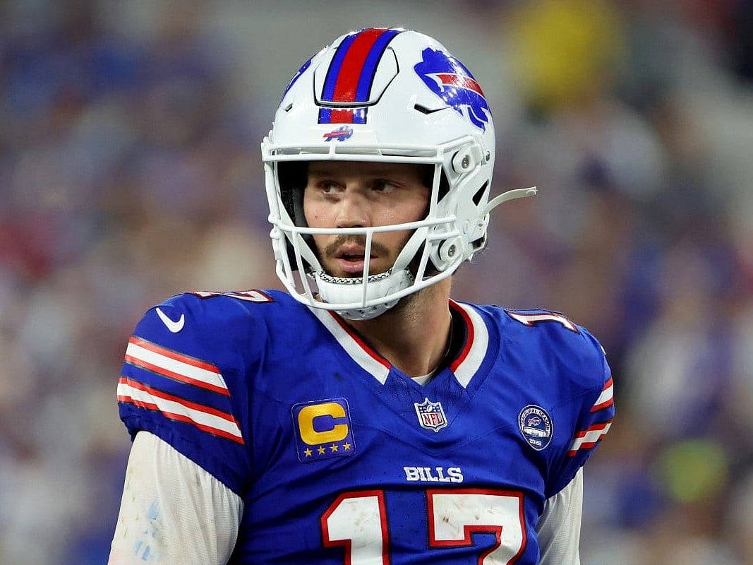 Josh Allen #17 of the Buffalo Bills looks on against the Detroit Lions during the third quarter of the game at Highmark Stadium on September 17, 2026 in Orchard Park, New York.