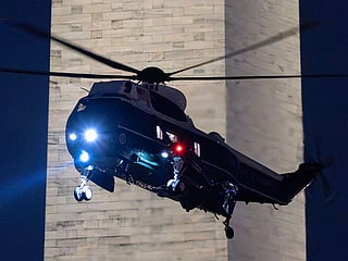 Marine One with President Donald Trump aboard arrives at the Ellipse just outside of the White House, in Washington. 